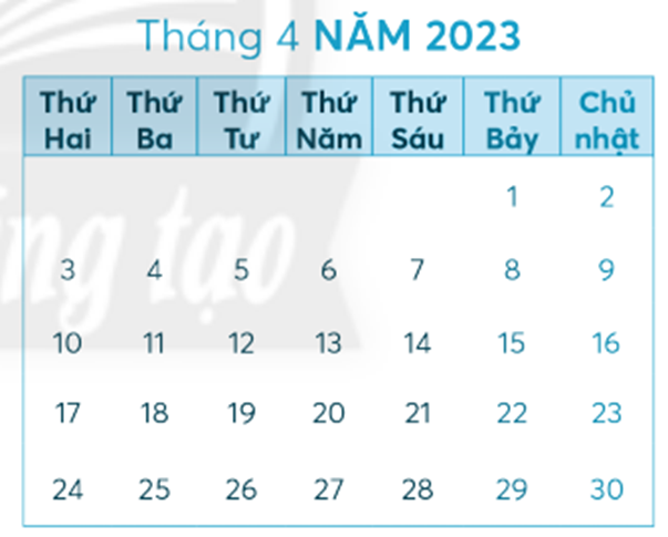 Số? Tháng 4 Năm 2023 Theo thứ tự từ ngày đầu tháng đến ngày cuối tháng, các ngày thứ Bảy (ảnh 1)