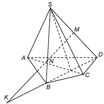 Cho hình chóp S.ABCD có đáy ABCD là một tứ giác (AB không song song với CD). Gọi M là trung điểm của SD, N  (ảnh 1)