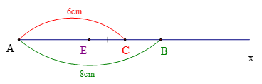 Trên tia Ax lấy hai điểm B và  C sao cho AB = 8cm, AC = 6cm.  a. Tính độ dài đoạn BC (ảnh 1)
