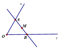 Trên hai cạnh của góc xOy không bẹt ta lấy hai điểm A và B không trùng với O sao cho A thuộc Õ và B thuộc Oy (ảnh 1)