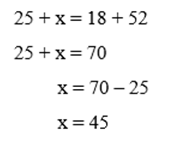 d) 25 + x = 18 + 52 (ảnh 1)