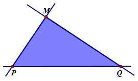 Cho điểm M nằm ngoài đường thẳng PQ. Hãy tô màu phần mặt phẳng chứa tất cả các điểm nằm trong cả ba góc MPQ, PQM, QMP. (ảnh 1)