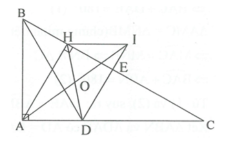 Cho tam giác ABC vuông tại A, AB<AC. Tia phân giác của góc ABC cắt AC tại D. Trên cạnh BC lấy điểm E sao cho  (ảnh 1)