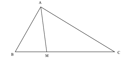 Cho tam giác ABC có AB = 4, BC = 6, AC = 2 căn bậc hai 7 . Điểm M thuộc đoạn BC  (ảnh 1)