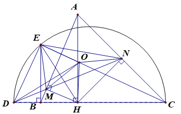 Cho tam giác ABC có ba góc nhọn (AB<AC), dựng AH vuông góc với BC tại điểm H. Gọi M, N theo thứ tự là hình chiếu vuông góc của H (ảnh 1)