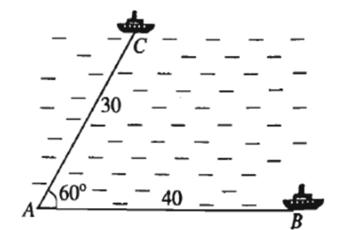 Hai chiếc tàu thủy cùng xuất phát từ vị trí A, đi thẳng theo hai hướng tạo với nhau một góc 60 độ (ảnh 1)