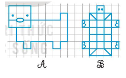 a) Viết số thích hợp vào chỗ chấm.  Hình A gồm .......... ô vuông.  Hình B gồm .......... ô vuông. (ảnh 1)