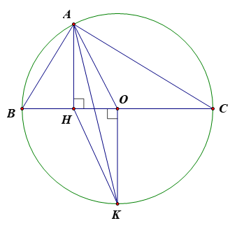 Cho tam giác ABC(AB<AC) nội tiếp đường tròn đường kính BC, có đường cao AH (H thuộc cạnh BC), (ảnh 1)