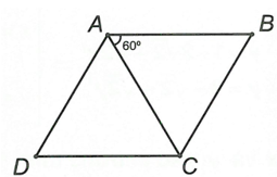 Cho hình thoi ABCD có góc  góc ABC=60 độ (các đỉnh của hình thoi ghi theo chiều kim đồng hồ). Ảnh của cạnh CD qua phép quay (ảnh 1)