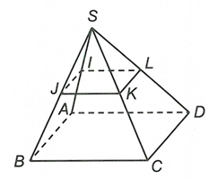 Cho hình chóp S.ABCD với đáy ABCD là hình bình hành. Gọi I, J, K, L lần lượt là trung điểm của SA, SB, SC, SD. (ảnh 1)