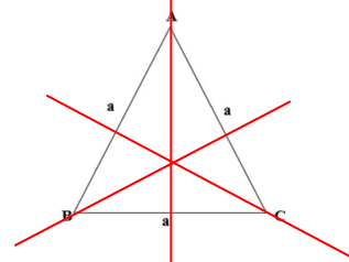 Tam giác đều sau đây có bao nhiêu trục đối xứng, hãy chỉ ra các trục đối xứng của tam giác đều đó? (ảnh 2)