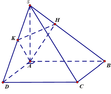 Cho hình chóp SABCD có đáy ABCD là hình chữ nhật, SA vuông góc (ABCD). Gọi AH, AK lần lượt là các đường cao của tam giác SAB  (ảnh 1)