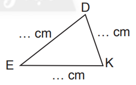 Đo độ dài các cạnh của tam giác DEK và viết vào chỗ chấm (ảnh 1)