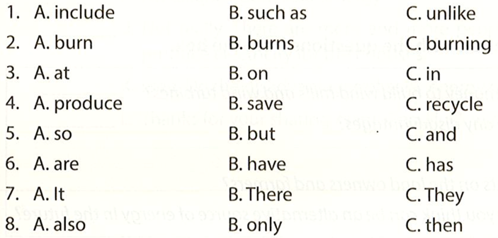 Read the text and decide which answer A, B, or C best fits each space. Most of our energy  (ảnh 1)