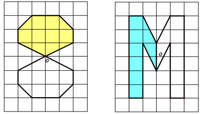 Vẽ lại các hình bên vào giấy kẻ ô vuông rồi vẽ thêm để được một hình nhận điểm   làm tâm đối xứng. (ảnh 2)