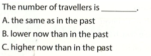 The number of travel is. A. the sảe as in the past B. lower now than in the past (ảnh 1)