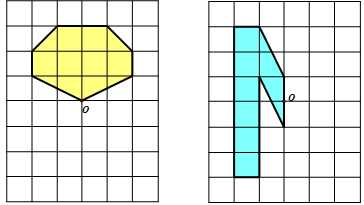 Vẽ lại các hình bên vào giấy kẻ ô vuông rồi vẽ thêm để được một hình nhận điểm   làm tâm đối xứng. (ảnh 1)