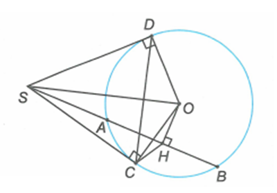 a) Chứng minh năm điểmC, D, H, O, S thuộc đường tròn đường kính SO. (ảnh 1)