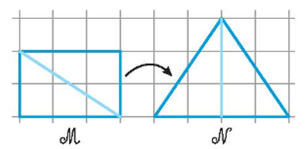 A. Diện tích hình M lớn hơn diện tích hình N.  B. Diện tích hình M bằng diện tích hình N.  (ảnh 1)