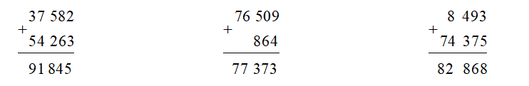 Đặt tính rồi tính.   37 582 + 54 263 76 509 + 864 8 493 + 74 375 (ảnh 1)