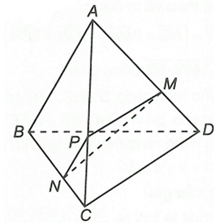 Cho tứ diện ABCD. Gọi M và N lần lượt là các điểm trên các cạnh AD và BC sao cho AM = 2MD (ảnh 1)