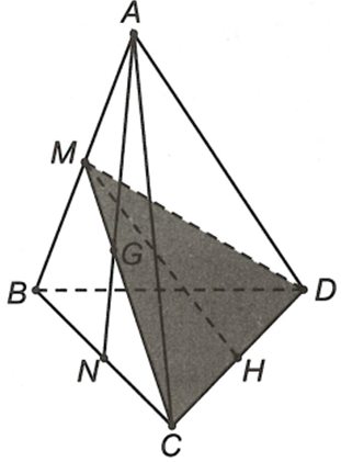 Cho tứ diện đều ABCD có cạnh bằng a. Gọi G là trọng tâm tam giác ABC. Mặt phẳng (GCD) cắt tứ diện theo một thiết diện có diện tích (ảnh 1)