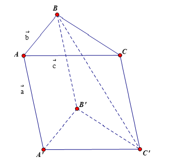 Cho lăng trụ tam giác ABCDA'B'C'D'  có vetơ AA' =a, vectơ AB=b, vectơ AC=c. Hãy phân tích (biểu diễn) véc tơ  BC qua các véc tơ a,b,c . (ảnh 1)