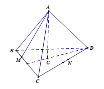 Cho tứ diện ABCD. Gọi G là trọng tâm tam giác BCD. Hai điểm M, N lần lượt thuộc BC, CD sao cho (ảnh 1)