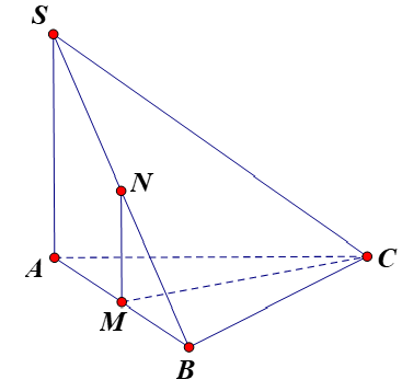 Cho hình chóp SABC đáy ABC là tam giác đều, SA vuông góc với đáy. Gọi M,N lần lượt là trung điểm của AB và SB.  (ảnh 1)