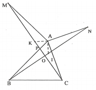 Cho tam giác ABC có ba góc nhọn. Vẽ đoạn thẳng AM vuông góc AB ; AM=AB sao cho M và C khác phía đối với đường thẳng AB. (ảnh 1)
