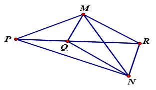 Cho trước 5 điểm M, N, P, Q, R trong đó chỉ có 3 điểm P, Q, R thẳng hàng ngoài ra không còn 3 điểm nào thẳng hàng (ảnh 1)