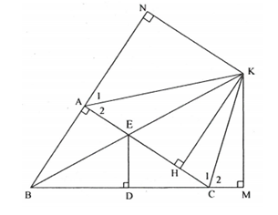 Cho tam giác ABC vuông tại A. Trên cạnh BC lấy điểm D sao cho BD=BA . Qua D vẽ đường thẳng vuông góc với BC cắt AC tại E. (ảnh 1)