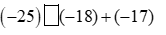 Điền dấu (>, <, =) vào chỗ trống: (-25) ô trống (-18) + (-17) (ảnh 1)