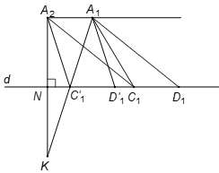 Cho điểm A1 cố định, đoạn C1D1 thuộc đường thẳng d có độ dài không đổi chuyển động trên (ảnh 1)