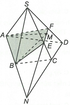 Cho hình chóp S.ABCD (AB và CD không song song) và M là điểm nằm trong ∆SCD. Xác định thiết diện của hình chóp cắt bởi mặt phẳng (ABM) (ảnh 1)