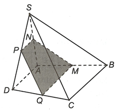 Cho hình chóp S.ABCD, gọi M là trung điểm AB, mặt phẳng anpha qua M song song với SB và AD, (ảnh 1)