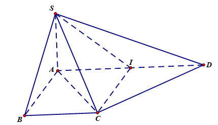 Cho hình chóp SABCD có đáy ABCD là hình thang vuông tại A và B (ảnh 1)