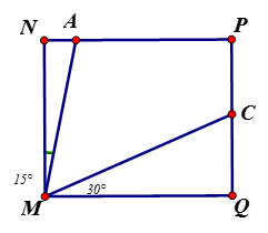 Cho hình vuông MNPQ và số đo các góc ghi tương ứng như trên hình sau a) Cho biết số đo của góc AMC (ảnh 1)