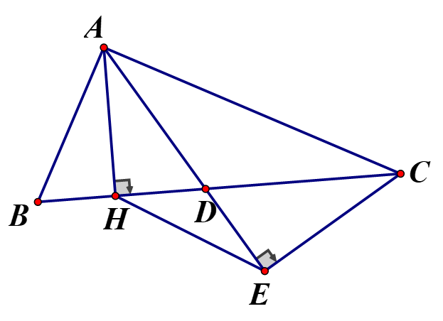 Cho tam giác ABC vuông tại A ( AB<AC ), đường cao AH ( H thuộc BC)  lấy điểm D sao cho BD=BA , vẽ CE vuông góc với AD  ( E thuộc AD) (ảnh 1)