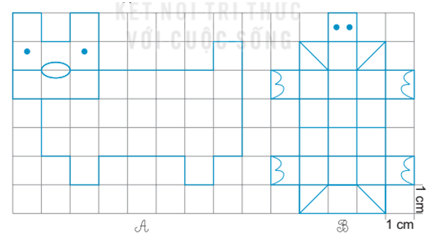 Viết số thích hợp vào chỗ chấm. a) Hình A gồm ........... ô vuông 1 cm2. Diện tích hình A bằng ........... cm2 . (ảnh 1)