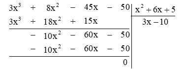 Cho hình hộp chữ nhật có thể tích bằng V = 3x3 + 8x2 – 45x – 50 (cm3), chiều dài  (ảnh 1)