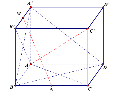 Cho hình lập phương ABCDA'B'C'D'. Gọi  M,N  lần lượt là trung điểm cạnh A'B'  và BC. a) Chứng minh rằng MN vuông góc AC' . (ảnh 1)