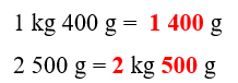 Số? 1 kg 400 g = 1 400 g 2 500 g = 2 kg 500 g (ảnh 2)