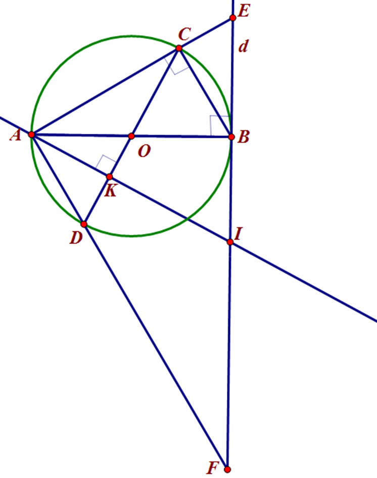 Cho đường tròn (O) đường kính AB, lấy điểm C trên đường tròn (O) sao cho BC < AC. (ảnh 1)