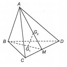 Cho tứ diện ABCD, gọi   lần lượt là trọng tâm tam giác BCD và ACD. Mệnh đề nào sau đây sai? (ảnh 1)