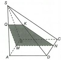 Cho hình vuông ABCD và tam giác đều SAB nằm trong hai mặt phẳng khác nhau. Gọi M là điểm di động trên đoạn AB.  (ảnh 1)