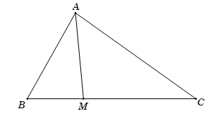 Tam giác ABC có AB = 4, BC = 6, AC = . Điểm M thuộc đoạn BC sao cho MC = 2MB. Tính độ dài cạnh AM. (ảnh 1)