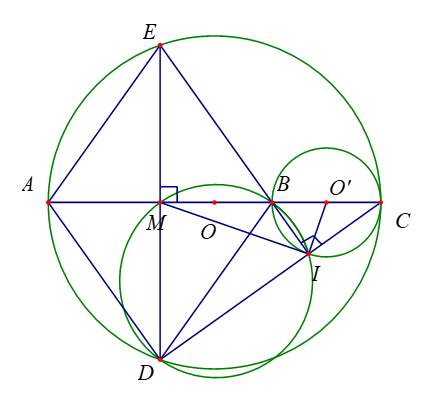 Cho đường tròn (O) đường kính AC. Trên bán kính OC lấy điểm B tùy ý (điểm B không trùng O và C). (ảnh 1)