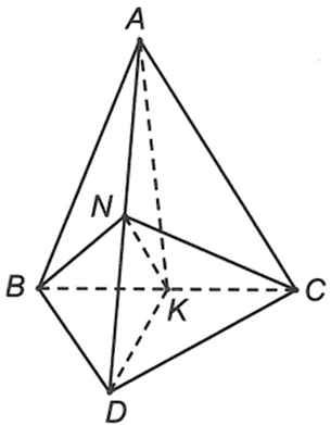 Cho tứ diện ABCD, gọi N và K lần lượt là trung điềm của AD và BC. NK là giao tuyến của mặt phẳng (BCA/) với mặt phẳng nào (ảnh 1)