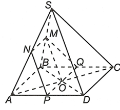 Cho hình chóp S.ABCD có đáy là hình bình hành ABCD, O là tâm hình bình hành ABCD. M là trung điểm của SB (ảnh 1)